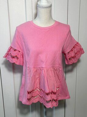English Factory Pink Lace Trim Women Top Large